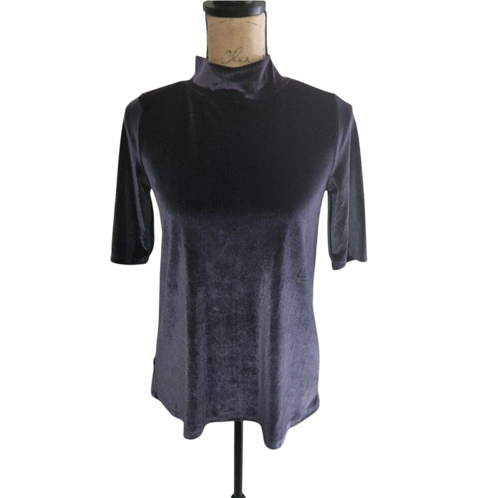 LOFT Gray‎ Purple Velvet Mock Neck Elbow Sleeve Top XS
